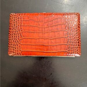 Abas Vintage Croc-Embossed Leather Frame Wallet Clutch – Orange / Cognac – NWT